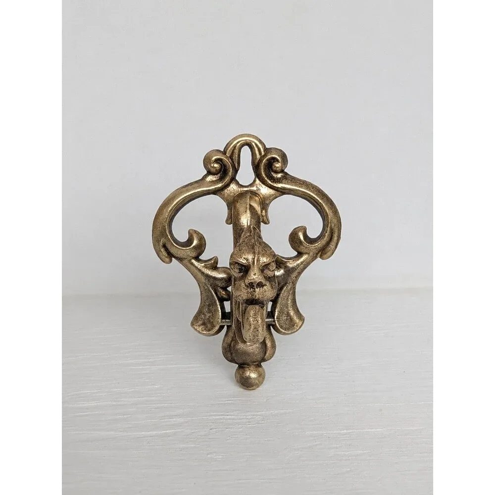 Antique Victorian Cast Brass Lion Gargoyle Wall Hook Coat Hat Gothic Mythical